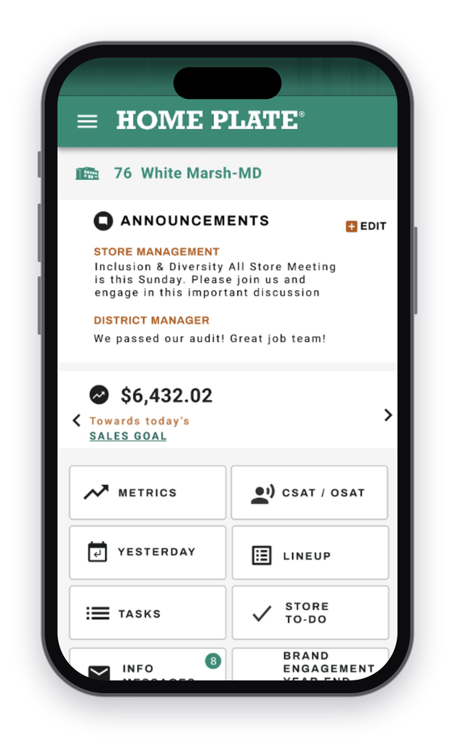 Old app homepage with a hamburger menu and a grid of feature buttons