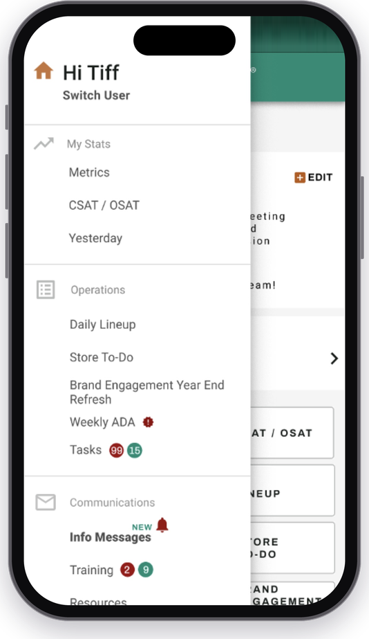 Old store app with the side drawer menu open